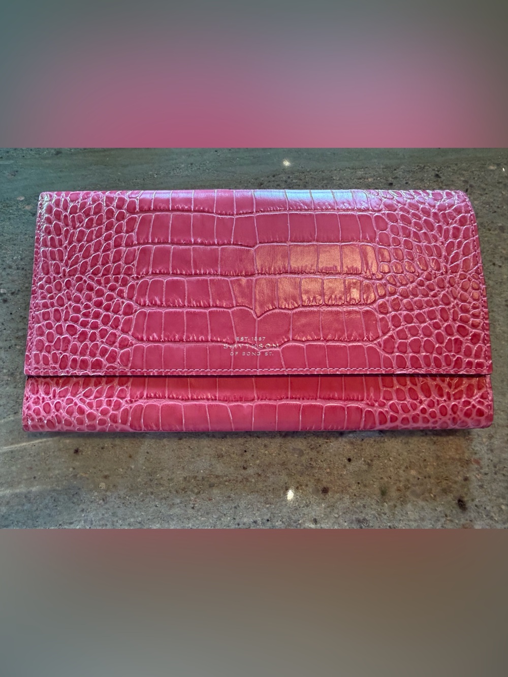 Pink Croc-Embossed Slim Wallet - Saint S...